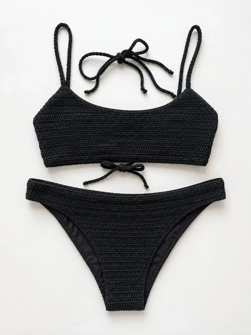 GUC SKIMS Black Crochet Bikini Set Top Bottom Size L